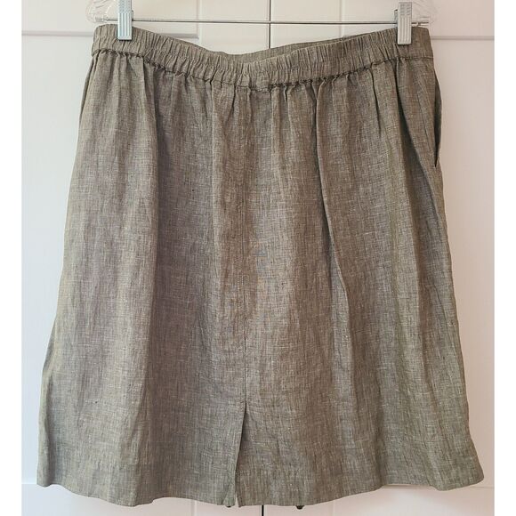 Foxcroft 100% Linen Green Mini Skirt Pockets LARGE Minimalist Capsule Wardrobe L - Picture 3 of 10